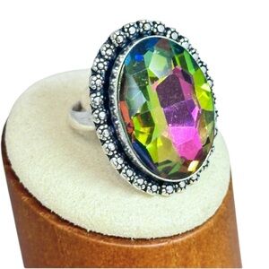 Hand Crafted MYSTIC TOPAZ Artisan Multicolor Ring in Green Pink Purple